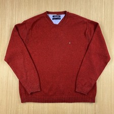 tommy hilfiger sweater mens xxl red logo tight knit pullover preppy university