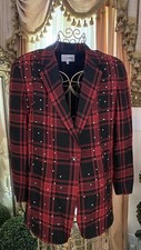 VTG 80s Cedars Women's Blazer Suit Jacket Red/Black Rhinestone Plaid USA L