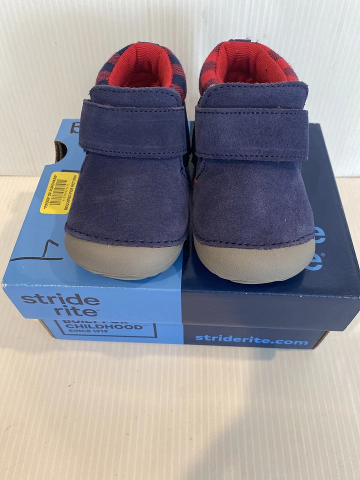 NIB STRIDE RITE  SM OAKLEY Soft Motion Navy Boots SHOES 4.5M Red Buffalo Plaid - Image 2 of 4