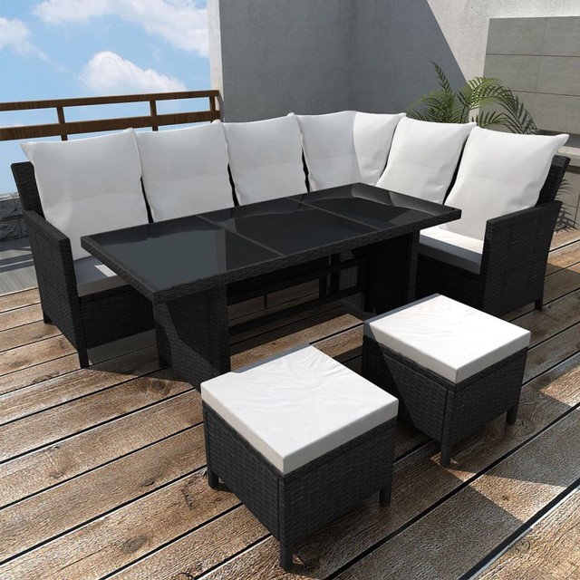 Garten Sofagarnitur 14 Teilig 8 Personen Poly Rattan Schwarz