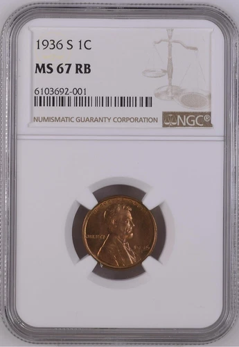 1936-S 1C RB  Lincoln Wheat One Cent NGC MS67RB  6103692-001