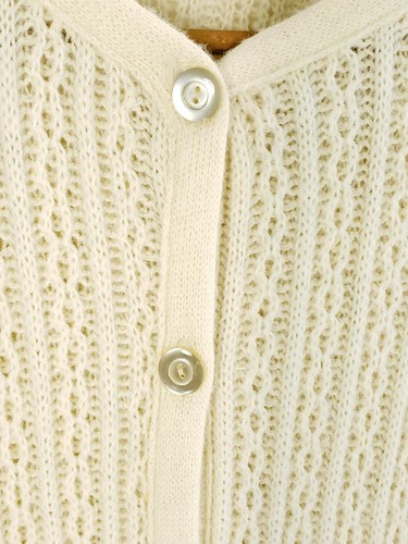 De Colección Sally Gee Cable Tejido Botón Flecos Chal Poncho Suéter Marfil Grandmancore - Imagen 5 de 10