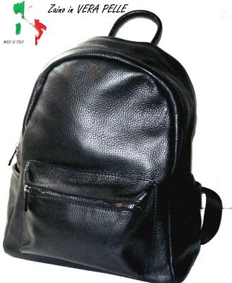 Real Leather Backpack Office Workpack Made in Italy Large 30x35x16 Black