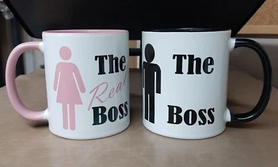Valentines Day,Chstmas Love,Boss & Real Boss His & Hers Coffee Set Coloured Mugs