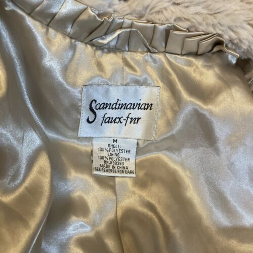 Scandinavian Faux Fur Cream Ivory Coat Jacket Jewel Button Women's Sz M $180 - Picture 3 of 11