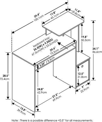Schreibtisch mit Ablage Computer und Einschub Eiche Bürotisch Grau Regal Schwarz - Bild 3 von 10
