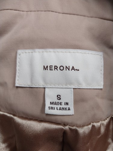 Merona Jacket Women’s Small Tan Sand Khaki Belted Button Uplined Blazer Coat - Picture 3 of 7