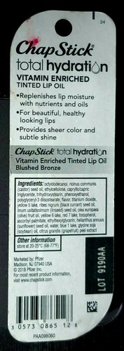 ChapStick Total Hydration Vitamin Enriched Tinted Lip Oil Blushed Bronze New - Picture 3 of 3