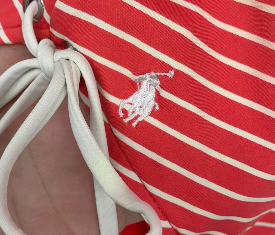 Polo Ralph Lauren Coral Stripe Nautical Lace Side One Piece Swimsuit Sz L - Image 3 of 4