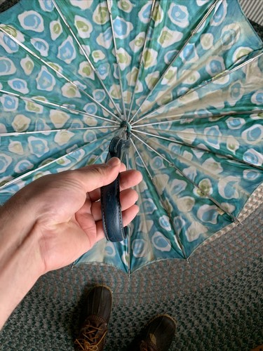 Vintage Circa 1960s umbrella blue green white NICE! - Picture 8 of 8