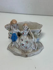 Vtg Porcelain Japan Couple Man Woman Victorian Figures Ashtray