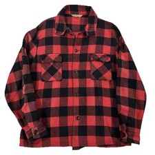 Vintage 50s Koratron By Sport Chief Canada Buffalo Plaid Wool Flannel Shirt L/XL