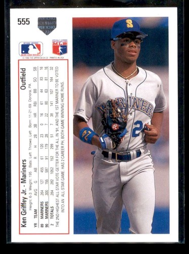 Upper Deck Baseball 1991 #555 Ken Griffey Jr. HOF Seattle Mariners quasi nuovo/nuovo + 8165 - Foto 2 di 4