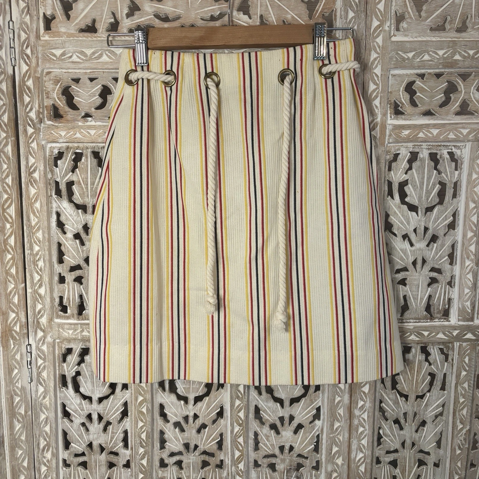 Vintage Retro Nautical Stripe Sailorcore Preppy A-line Mini w/Rope Belt SZ 9/10