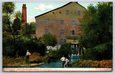 Vintage Indiana Postcard RUSHVILLE The Old Mill People Water 1900s