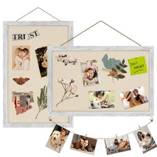 2 Pack Cork Board Bulletin Board with Linen 16x11 Wood Frame Pin Board for Walls