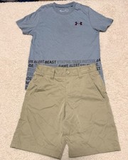 Under Armor Boys Outfit Dry Fit Shorts Size 8 Shirt Heatgear Size Small