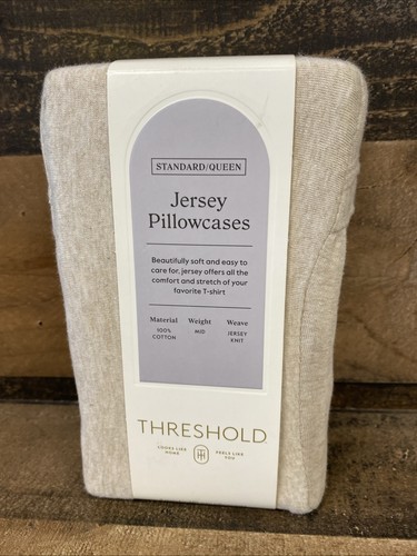Threshold Jersey Pillowcases Standard Queen Cotton Oatmeal 2-Pack NEW - Picture 3 of 8