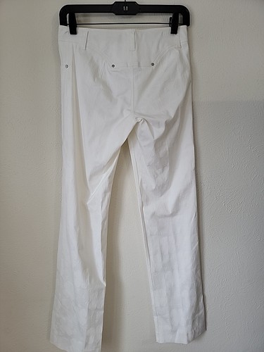 MALO White Pants Textured US 6 Embossed floral print straight leg stretch ITALY - Picture 13 of 17