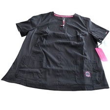 Koi Lite Womens 3X Black Dobby Rib Slim Fit Scrub Top Zip Neck Pockets