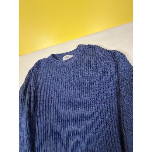 Cape Isle Knitters Mens Blue Ribbed Cotton Crewneck Sweater Made in USA Large
