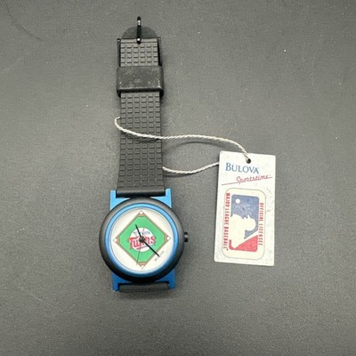 Vintage Bulova Sportstime Minnesota Twins Watch MLB Black Rubber Band NEW NOS
