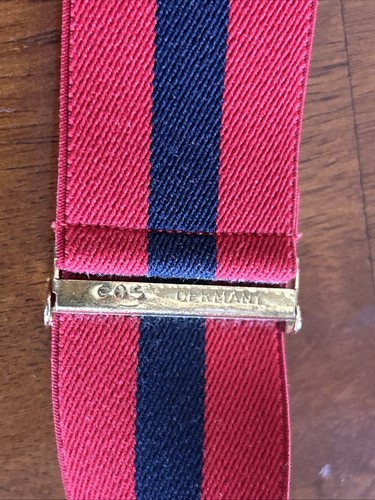 VTG CAS GERMANY RED BLUE COTTON STRIPED SUSPENDERS BRACES LEATHER FITTINGS EUC - Picture 2 of 5