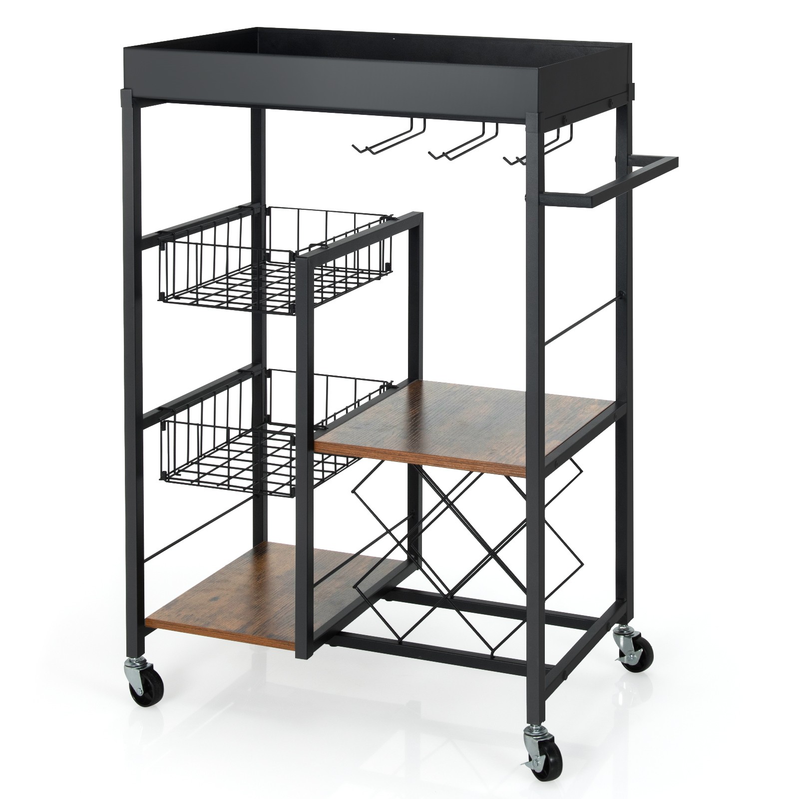 4-Tier Kitchen Bar Cart Rolling Serving Trolley Wine Rack Re
