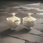 VTG Fenton Hobnail Milk Glass Scalloped Cream and Sugar Set Lids White Pre-Logo
