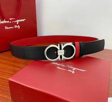 Salvatore Ferragamo Men's Gancini Black/Red Reversible Belt Silver Buckle