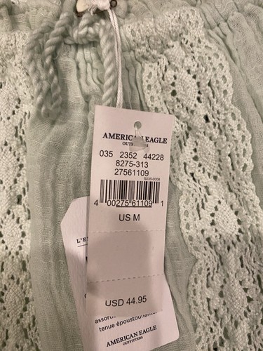 American Eagle Womens Top Size Med Green Crop Boho Ruffled Flowy 3/4 Sleeve - Picture 3 of 5