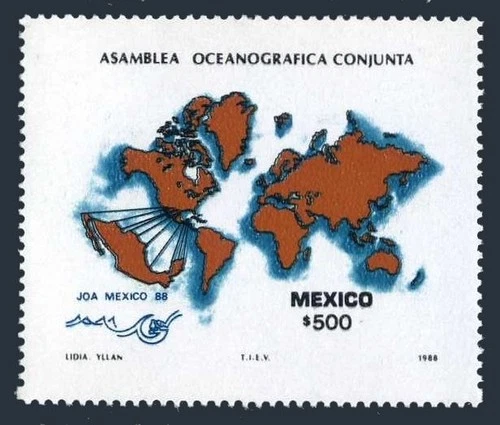Mexico 1553 two stamps,MNH.Michel 2090. Joint Oceanographic Assembly,1988.Map.