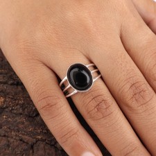 Natural Black Tourmaline Gemstone 925 Sterling Silver Jewelry Handmade Oval Ring