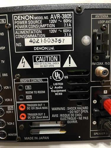 Denon AV Surround Sound Receiver Model AVR-3805 7.1 Home TheaterTested working - Picture 6 of 8