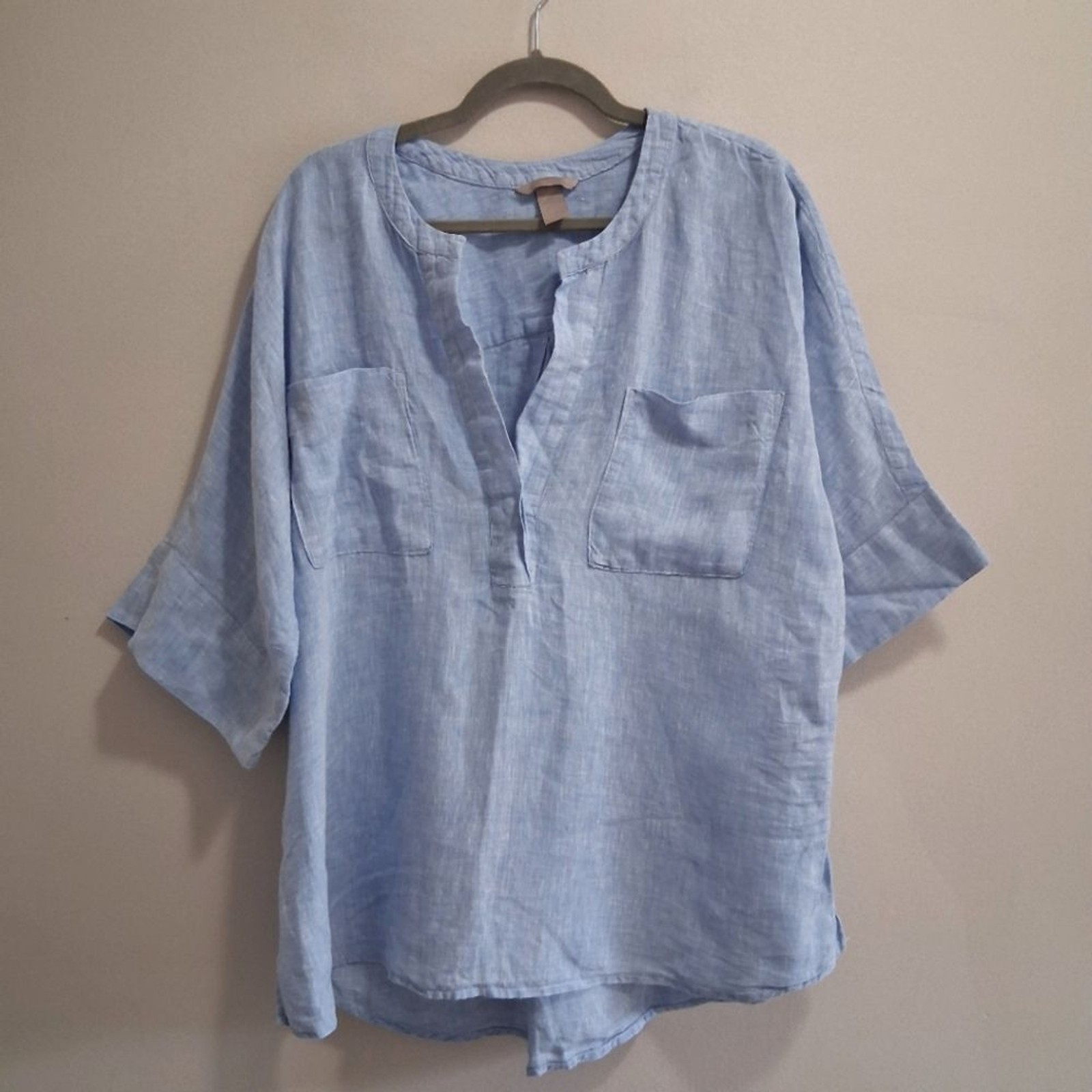 H&M 100% Linen Oversized Boxy Beachy Coastal Grandma Tunic Size 14 XL