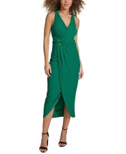 Siena Womens Faux-Wrap Midi Dress Green 4