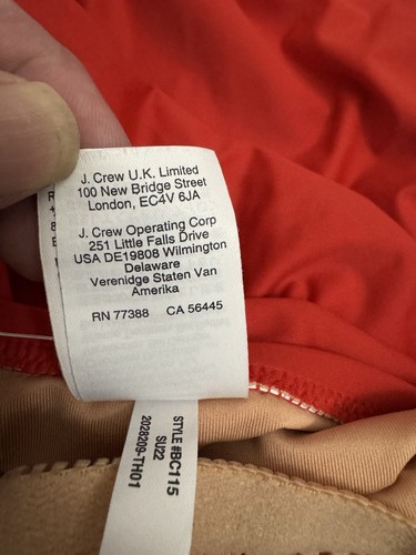 J. Traje de baño Crew acanalado bandeau de una pieza talla 16 rojo C70 - Imagen 7 de 7