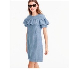J. Crew Edie Chambray Ruffle Dress Size 8