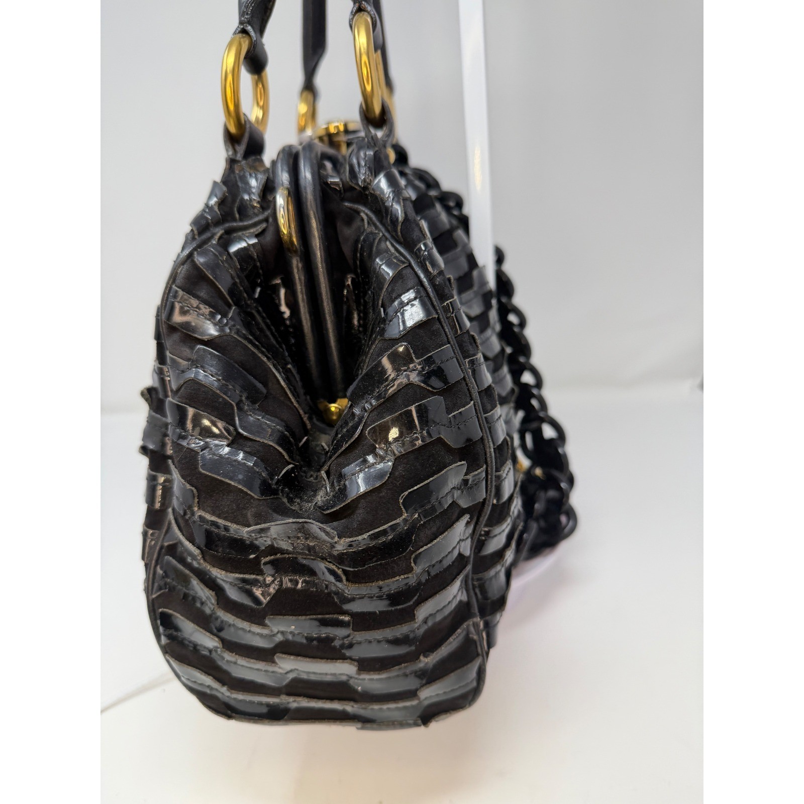 Marc Jacobs Rare 2009 St. Mark's Stam Bag Black Suede Patent Swarovski Crystal image 4