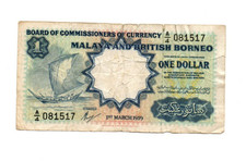 1 DOLLAR VG-FINE  BANKNOTE FROM BRITISH MALAYA AND BORNEO 1959 PICK-8