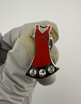 Alpha Phi Sorority Red Dress w/ Clear Stones Enamel Lapel Pin