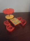 Vintage Fisher-Price Little People 994 Camper Hot Dog Table + Chairs Umbrella Ta