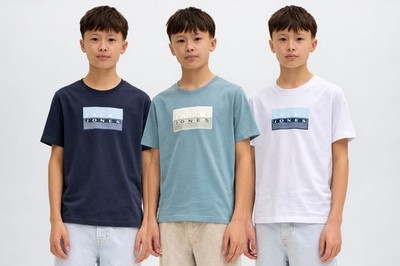 JACK & JONES Junior Jungen T-shirt Kinder Shirt Baumwolle Print Sommer 128 - 176