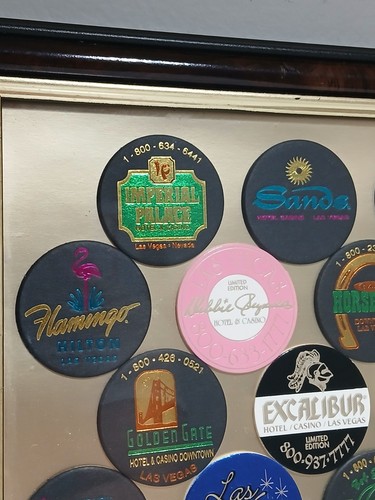 Schönes Vintage 1994 gerahmtes Las Vegas Hotel Milk Cap Set 23 limitierte Auflage Pogs - Bild 7 von 11