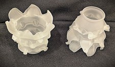 Pair Of Vintage Art Deco Frosted Satin Glass Rose Form Glass Lamp Shades