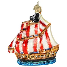 Old World Christmas Pirate Ship Glass Christmas Tree Ornament FREE BOX 46089