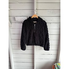 No Boundaries Black Sherpa Fleece Quarter Zip Hoodie Diamond Textured M