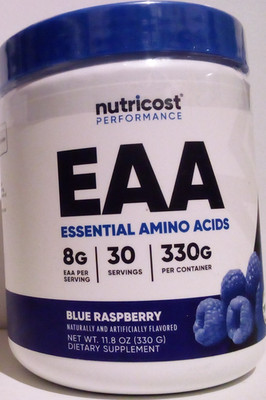 Nutricost EAA Powder 30 Servings Blue Raspberry Essential Amino Acids EXP 12/27