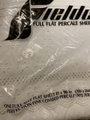 Vintage NOS Fieldcrest White Trousseau Lace Full Flat Sheet Plain Fitted Eyelet - Picture 5 of 9
