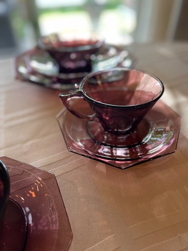 MCM Hazel Atlas Moroccan Amethyst Purple Glass Dishes Octagonal Shape - Picture 15 of 21